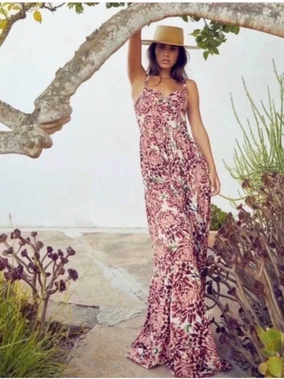 Agua Bendita Red Floral Maxi Dress
